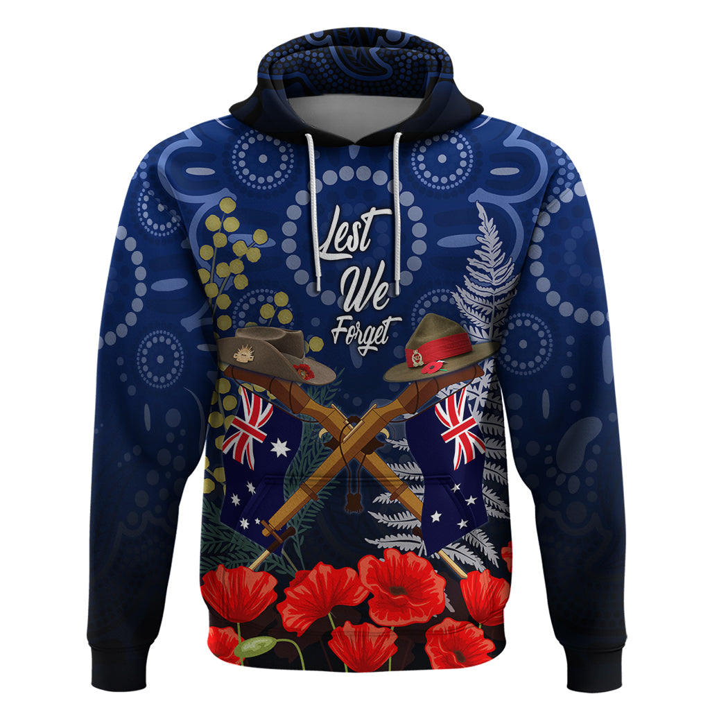 Anzac Hoodie Australia Aboriginal Mix New Zealand Slouch Hats LT7 Pullover Hoodie Blue - Polynesian Pride