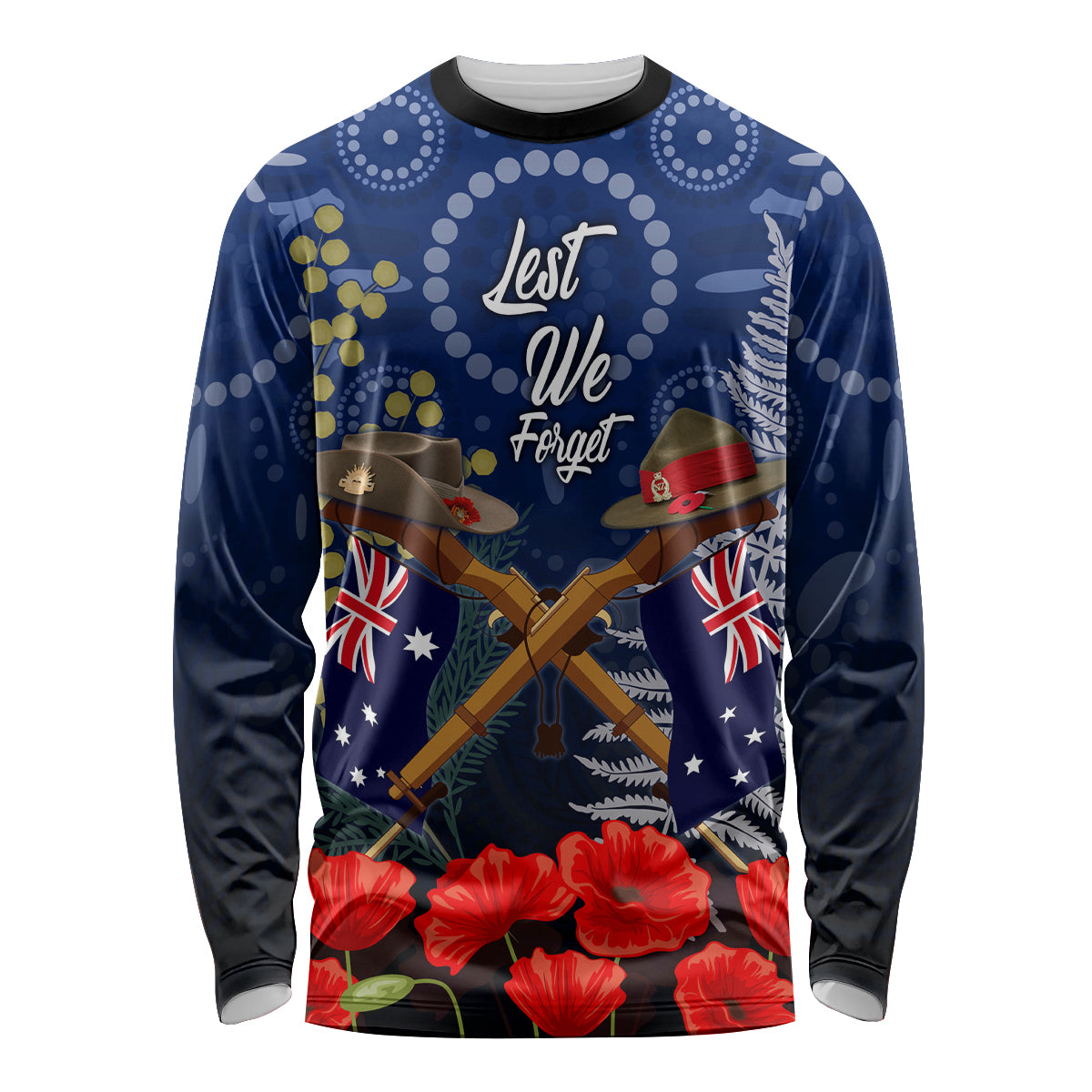 Anzac Long Sleeve Shirt Ausralia Aboriginal Mix New Zealand Slouch Hats LT7 Unisex Blue - Polynesian Pride