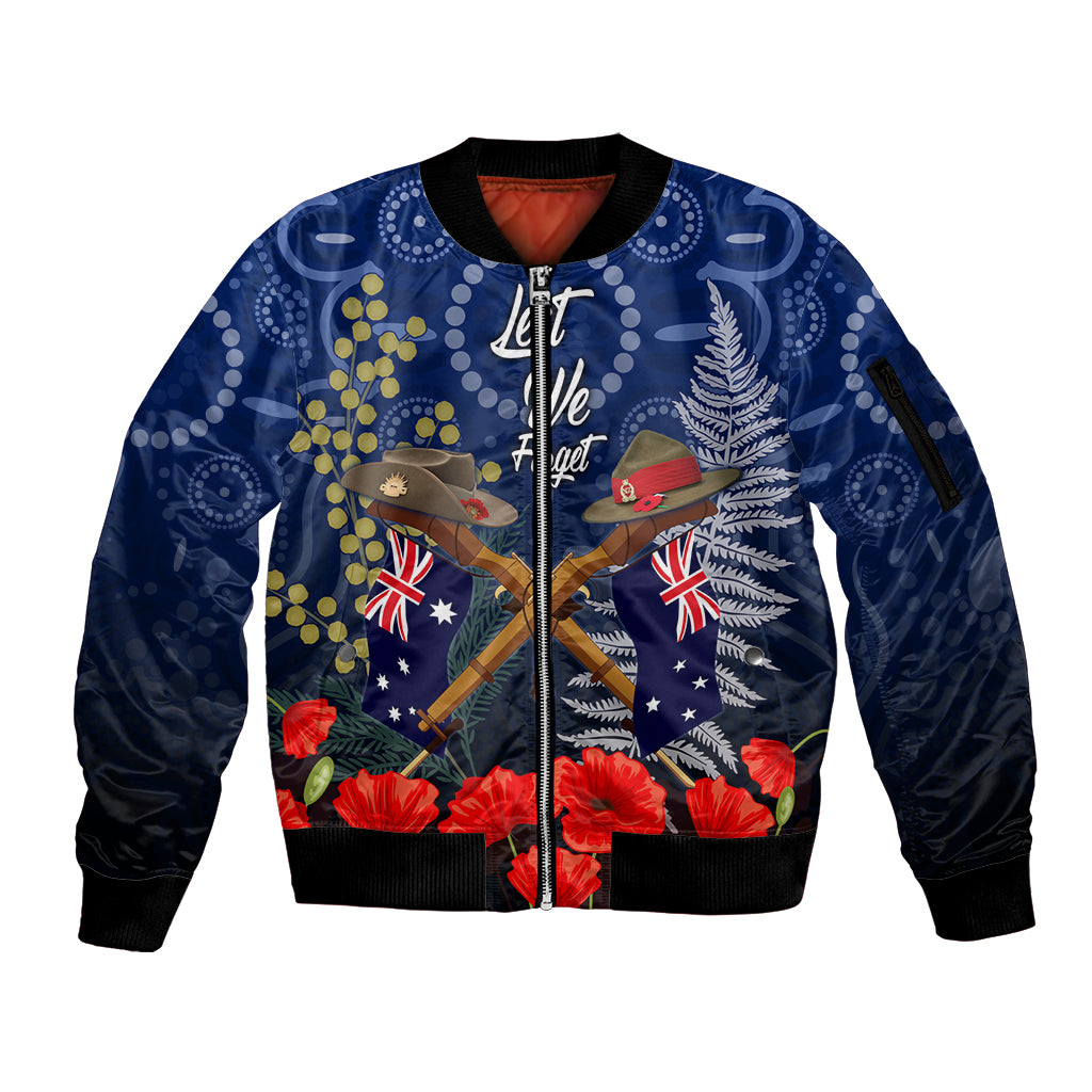 Anzac Sleeve Zip Bomber Jacket Australia Aboriginal Mix New Zealand Slouch Hats LT7 Unisex Blue - Polynesian Pride