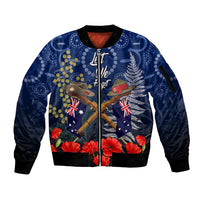 Anzac Sleeve Zip Bomber Jacket Australia Aboriginal Mix New Zealand Slouch Hats LT7 Unisex Blue - Polynesian Pride
