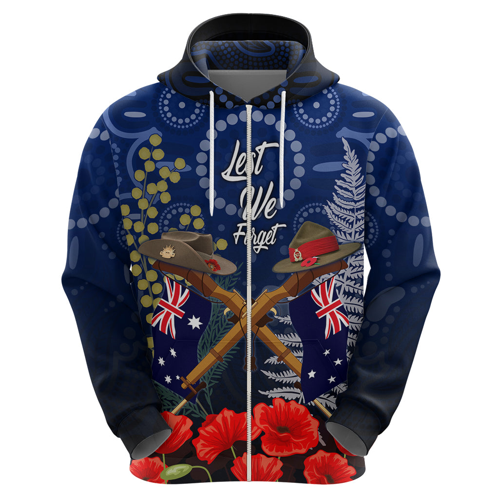 Anzac Zip Hoodie Ausralia Aboriginal Mix New Zealand Slouch Hats LT7 - Polynesian Pride