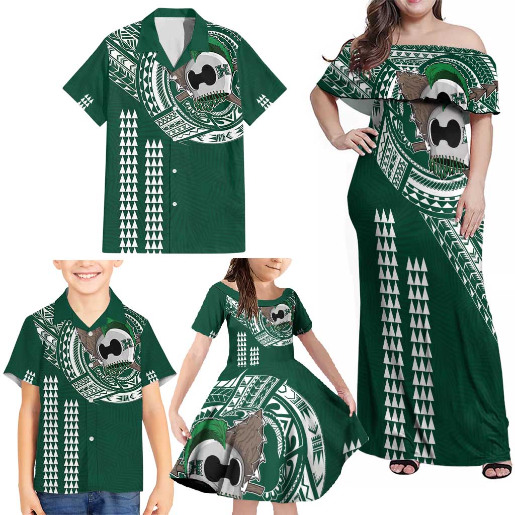 Hawaii Rainbow Warriors Personalized Family Matching Off Shoulder Maxi Dress and Hawaiian Shirt Kakau Ikakai Laau Pama