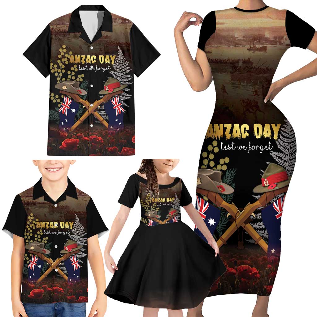 Australia - New Zealand ANZAC Family Matching Short Sleeve Bodycon Dress and Hawaiian Shirt Gallipoli ANZAC Cove Landing