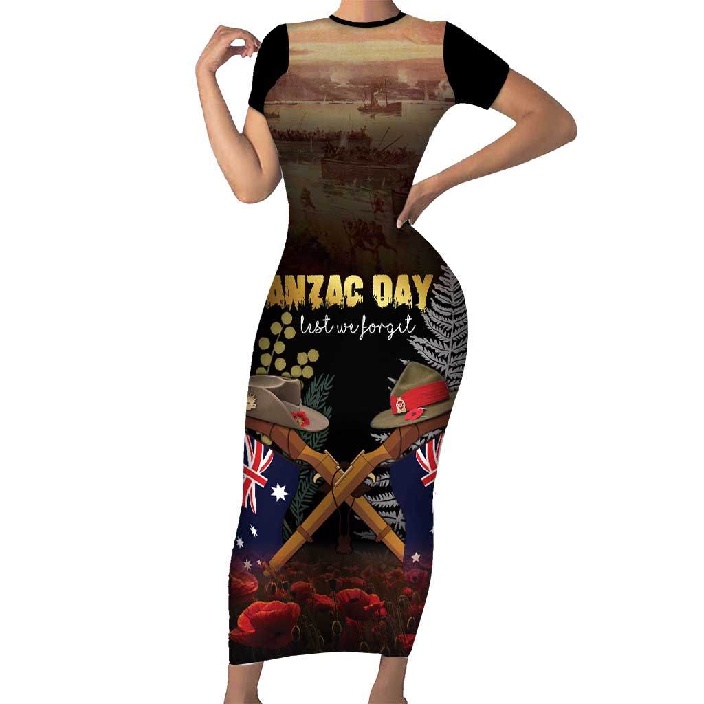 Australia - New Zealand ANZAC Short Sleeve Bodycon Dress Gallipoli ANZAC Cove Landing