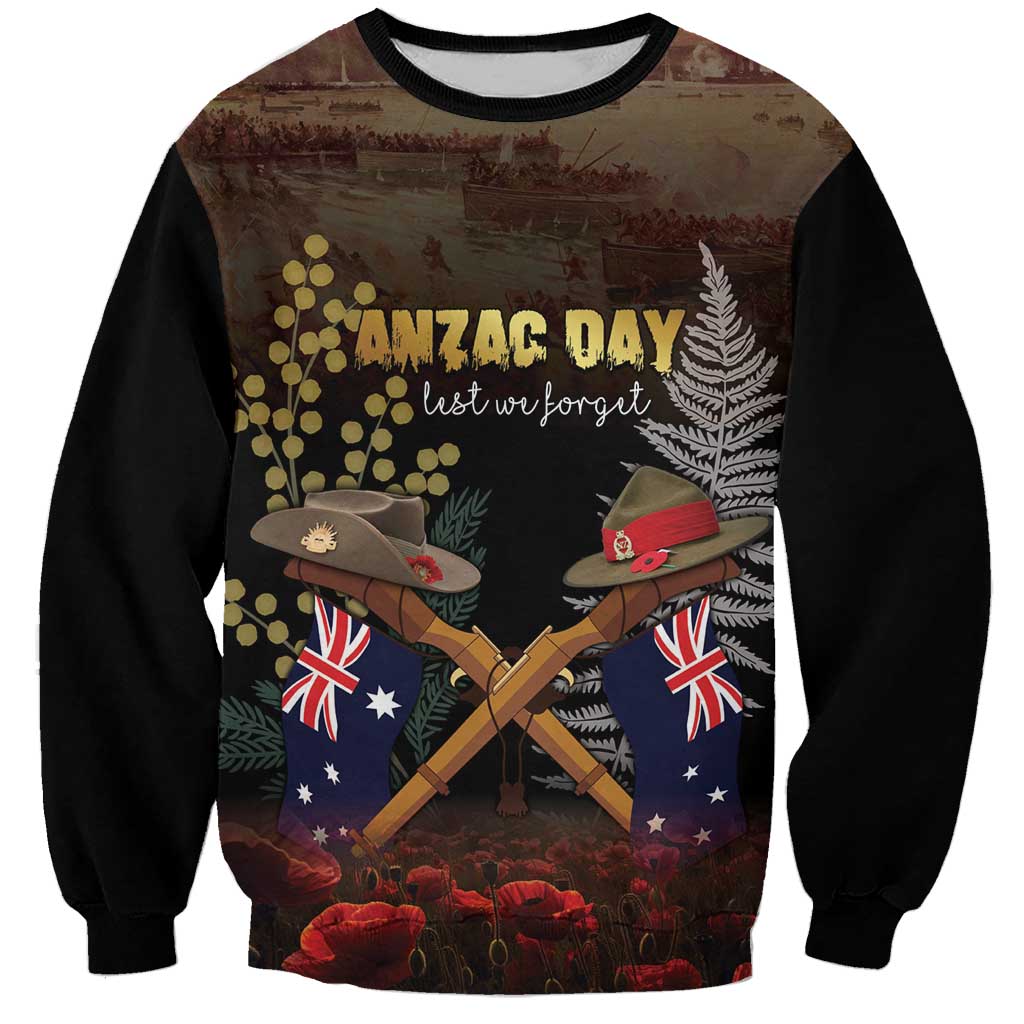Australia - New Zealand ANZAC Sweatshirt Gallipoli ANZAC Cove Landing LT7 Unisex Black - Polynesian Pride