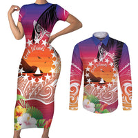 Kia Orana Cook Islands Couples Matching Short Sleeve Bodycon Dress and Long Sleeve Button Shirt Sunset Dream LT7 Art - Polynesian Pride