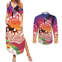 Kia Orana Cook Islands Couples Matching Summer Maxi Dress and Long Sleeve Button Shirt Sunset Dream LT7 Art - Polynesian Pride