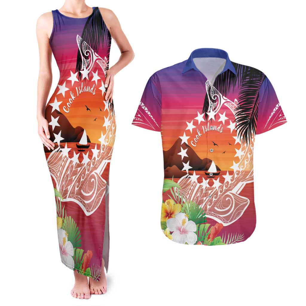 Kia Orana Cook Islands Couples Matching Tank Maxi Dress and Hawaiian Shirt Sunset Dream LT7 Art - Polynesian Pride