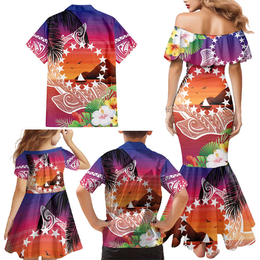 Kia Orana Cook Islands Family Matching Mermaid Dress and Hawaiian Shirt Sunset Dream