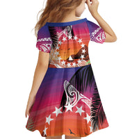 Kia Orana Cook Islands Family Matching Off The Shoulder Long Sleeve Dress and Hawaiian Shirt Sunset Dream