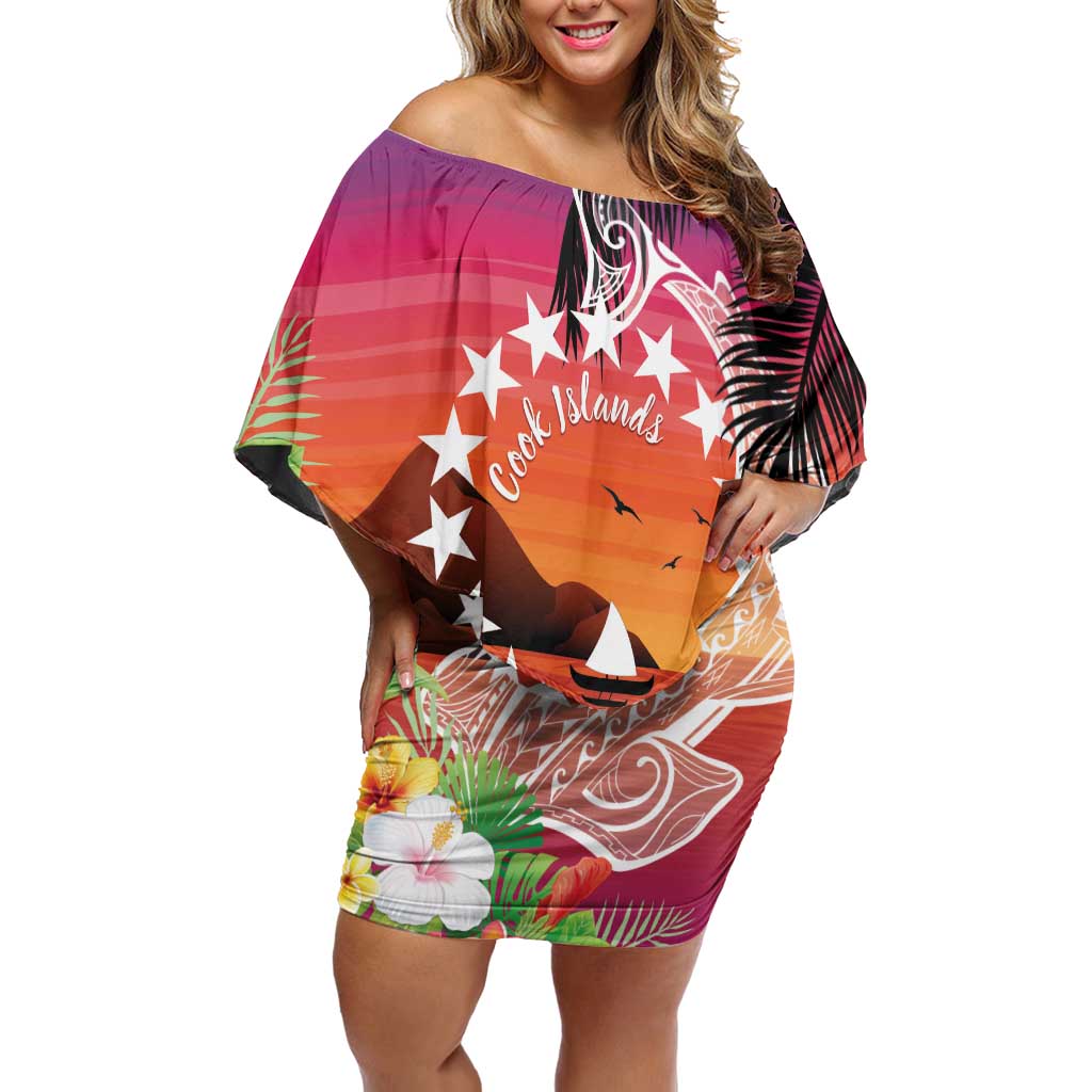 Kia Orana Cook Islands Family Matching Off Shoulder Short Dress and Hawaiian Shirt Sunset Dream