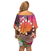 Kia Orana Cook Islands Family Matching Off Shoulder Short Dress and Hawaiian Shirt Sunset Dream