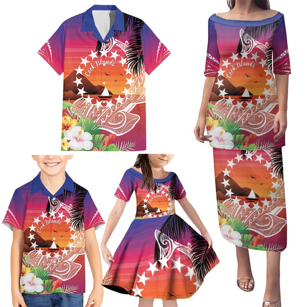 Kia Orana Cook Islands Family Matching Puletasi and Hawaiian Shirt Sunset Dream