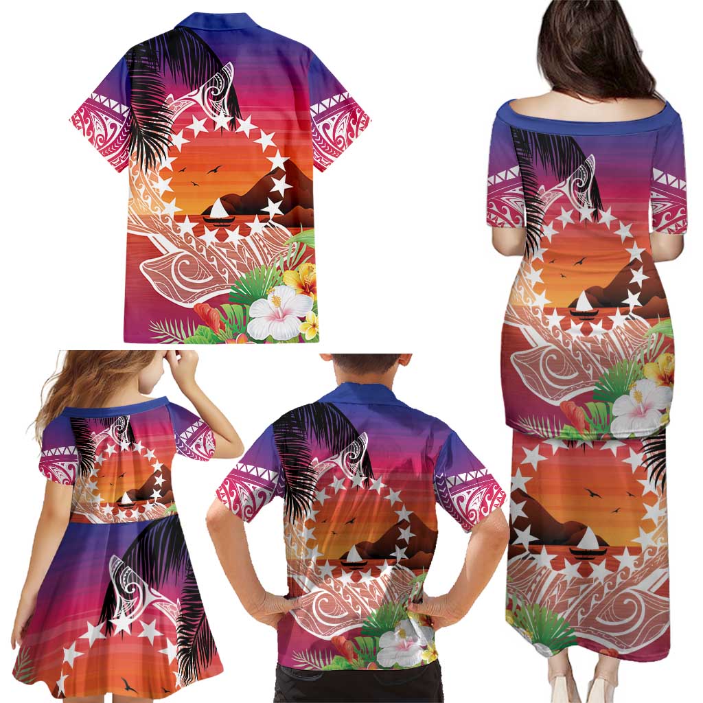 Kia Orana Cook Islands Family Matching Puletasi and Hawaiian Shirt Sunset Dream