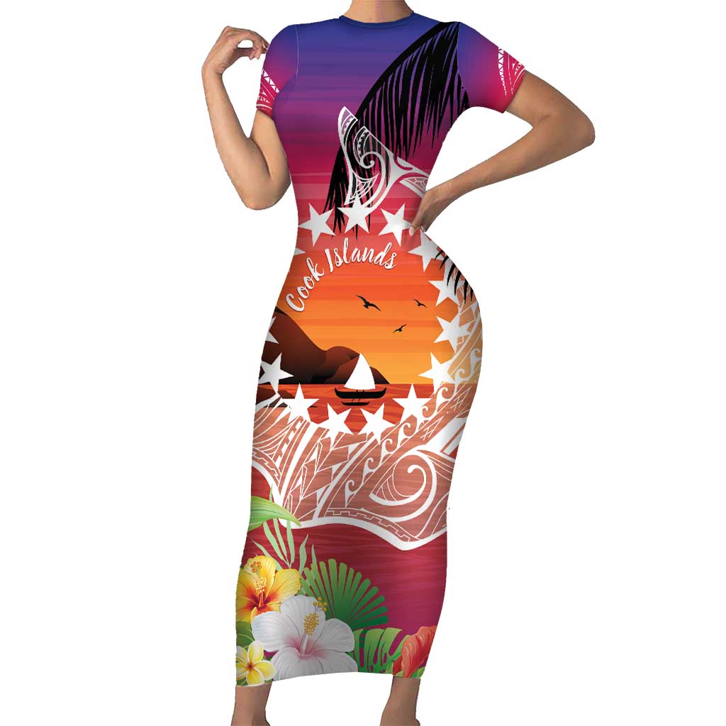 Kia Orana Cook Islands Family Matching Short Sleeve Bodycon Dress and Hawaiian Shirt Sunset Dream
