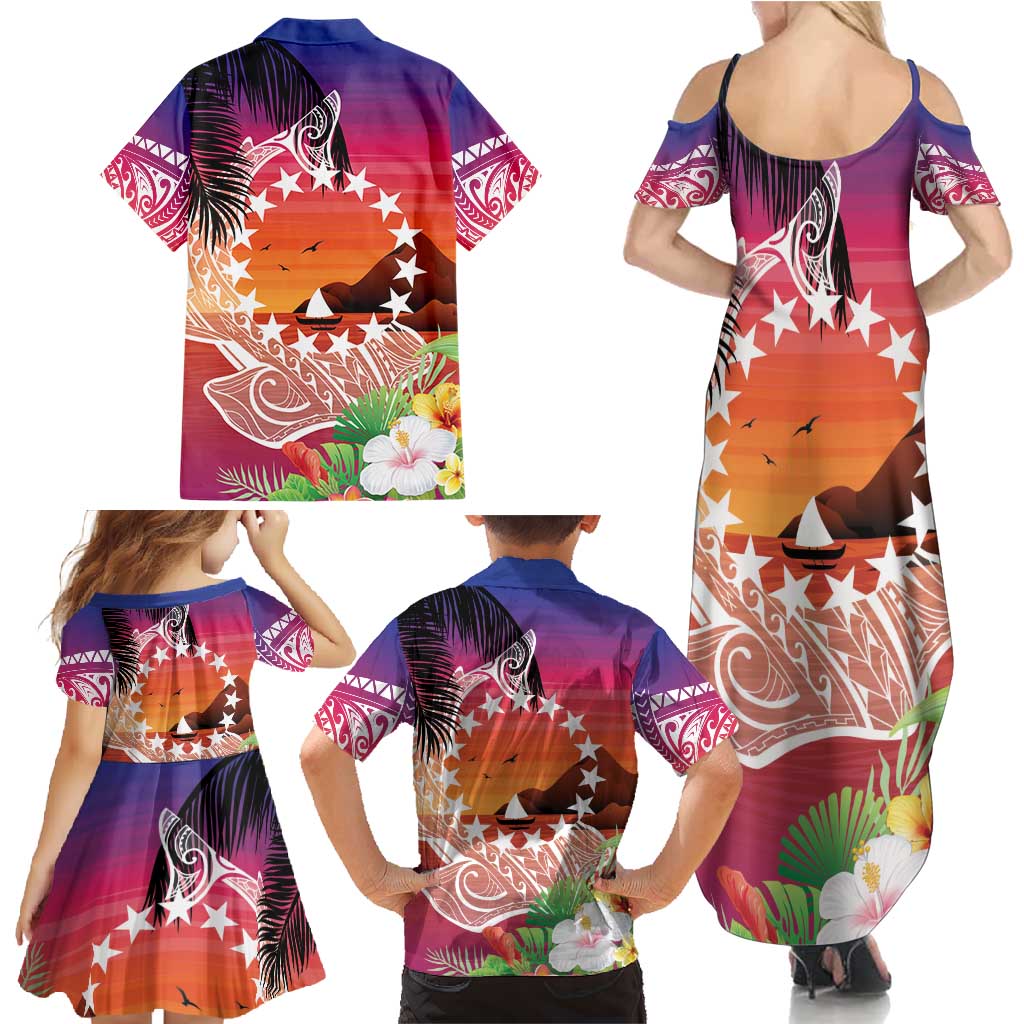 Kia Orana Cook Islands Family Matching Summer Maxi Dress and Hawaiian Shirt Sunset Dream