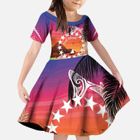 Kia Orana Cook Islands Kid Short Sleeve Dress Sunset Dream LT7 KID Art - Polynesian Pride