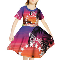 Kia Orana Cook Islands Kid Short Sleeve Dress Sunset Dream LT7 - Polynesian Pride