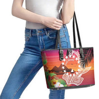 Kia Orana Cook Islands Leather Tote Bag Sunset Dream