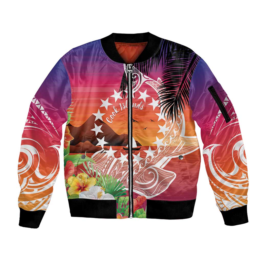 Kia Orana Cook Islands Sleeve Zip Bomber Jacket Sunset Dream