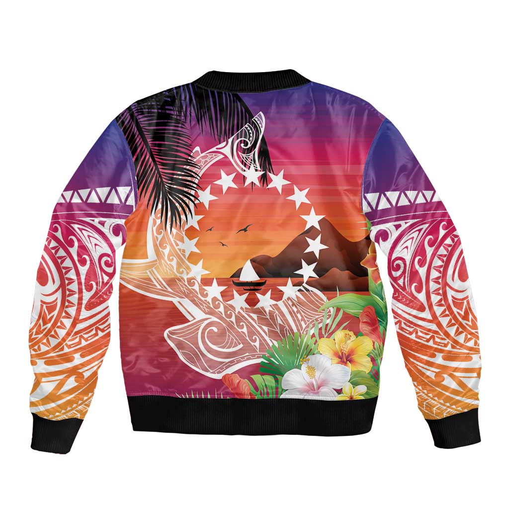 Kia Orana Cook Islands Sleeve Zip Bomber Jacket Sunset Dream