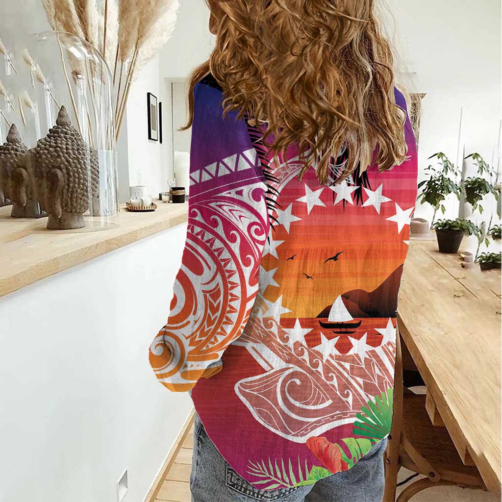 Kia Orana Cook Islands Women Casual Shirt Sunset Dream