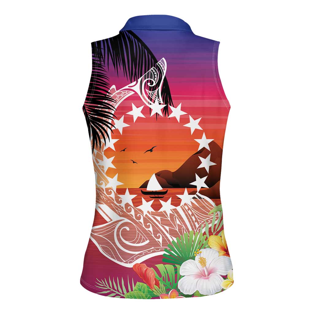 Kia Orana Cook Islands Women Sleeveless Polo Shirt Sunset Dream