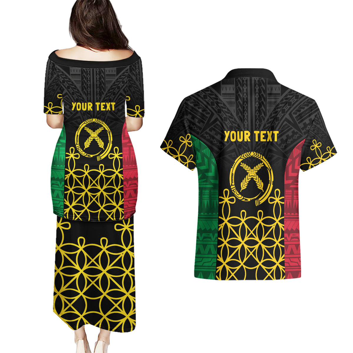 Vanuatu Indipendens Dei Couples Matching Puletasi and Hawaiian Shirt Tribal Sand Drawing LT7 - Polynesian Pride