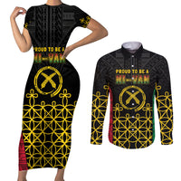 Vanuatu Indipendens Dei Couples Matching Short Sleeve Bodycon Dress and Long Sleeve Button Shirt Tribal Sand Drawing LT7 Colorful - Polynesian Pride