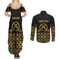 Vanuatu Indipendens Dei Couples Matching Summer Maxi Dress and Long Sleeve Button Shirt Tribal Sand Drawing LT7 - Polynesian Pride