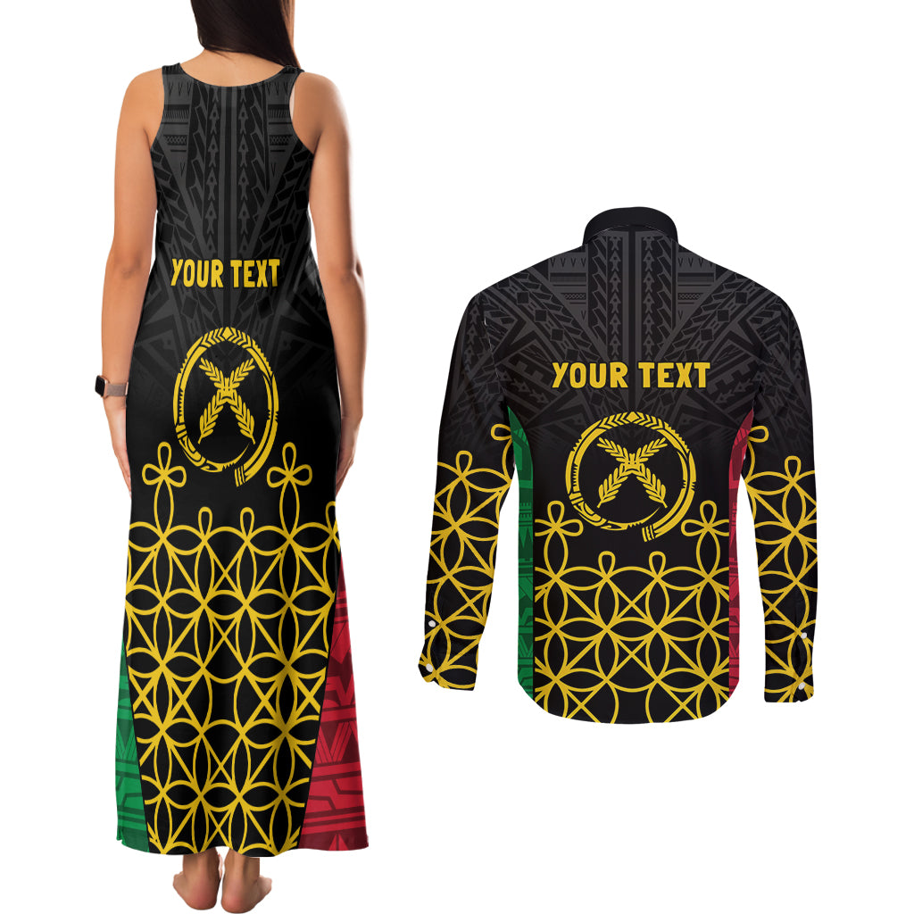 Vanuatu Indipendens Dei Couples Matching Tank Maxi Dress and Long Sleeve Button Shirt Tribal Sand Drawing LT7 - Polynesian Pride