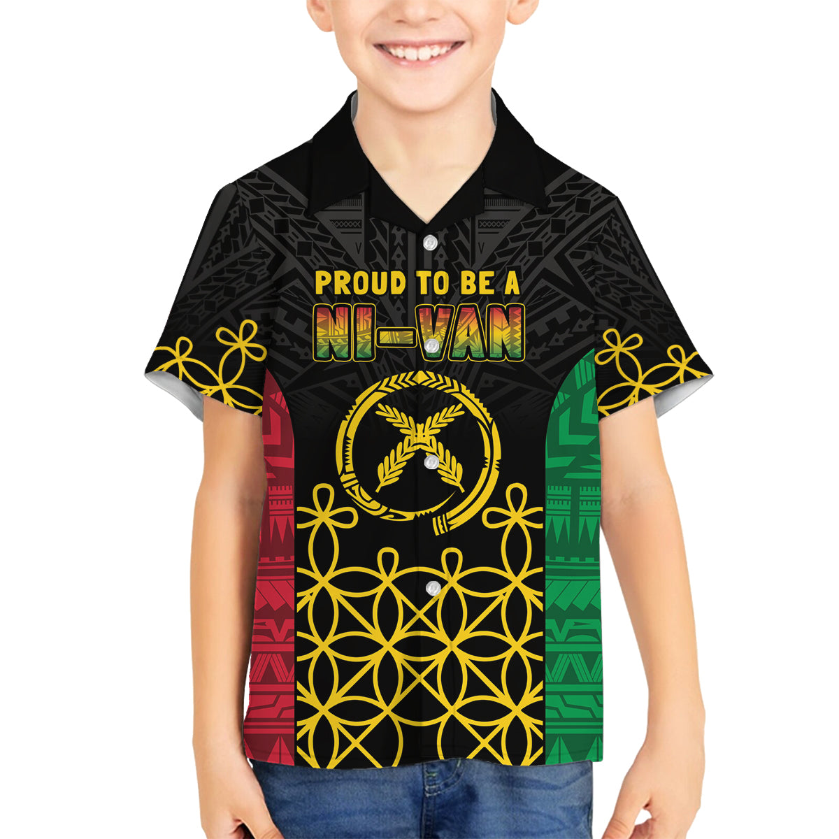 Vanuatu Indipendens Dei Family Matching Off Shoulder Maxi Dress and Hawaiian Shirt Tribal Sand Drawing LT7 Son's Shirt Colorful - Polynesian Pride