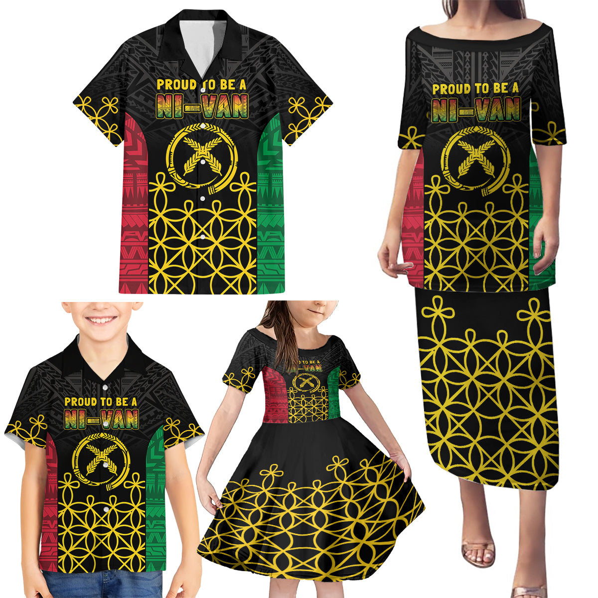 Vanuatu Indipendens Dei Family Matching Puletasi and Hawaiian Shirt Tribal Sand Drawing LT7 - Polynesian Pride