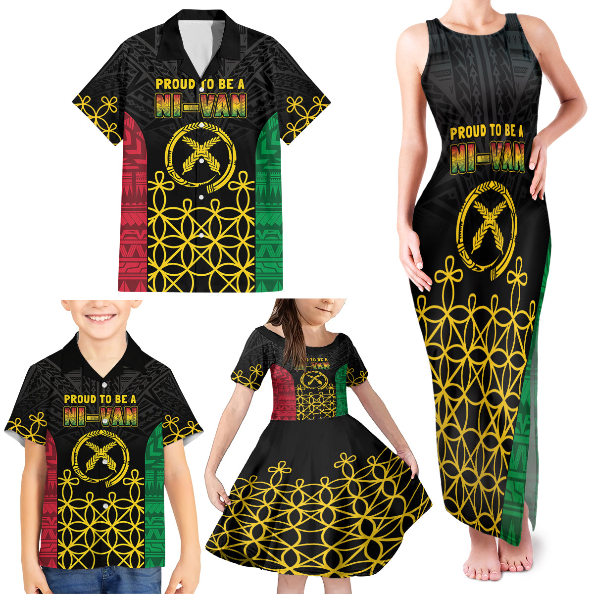 Vanuatu Indipendens Dei Family Matching Tank Maxi Dress and Hawaiian Shirt Tribal Sand Drawing LT7 - Polynesian Pride