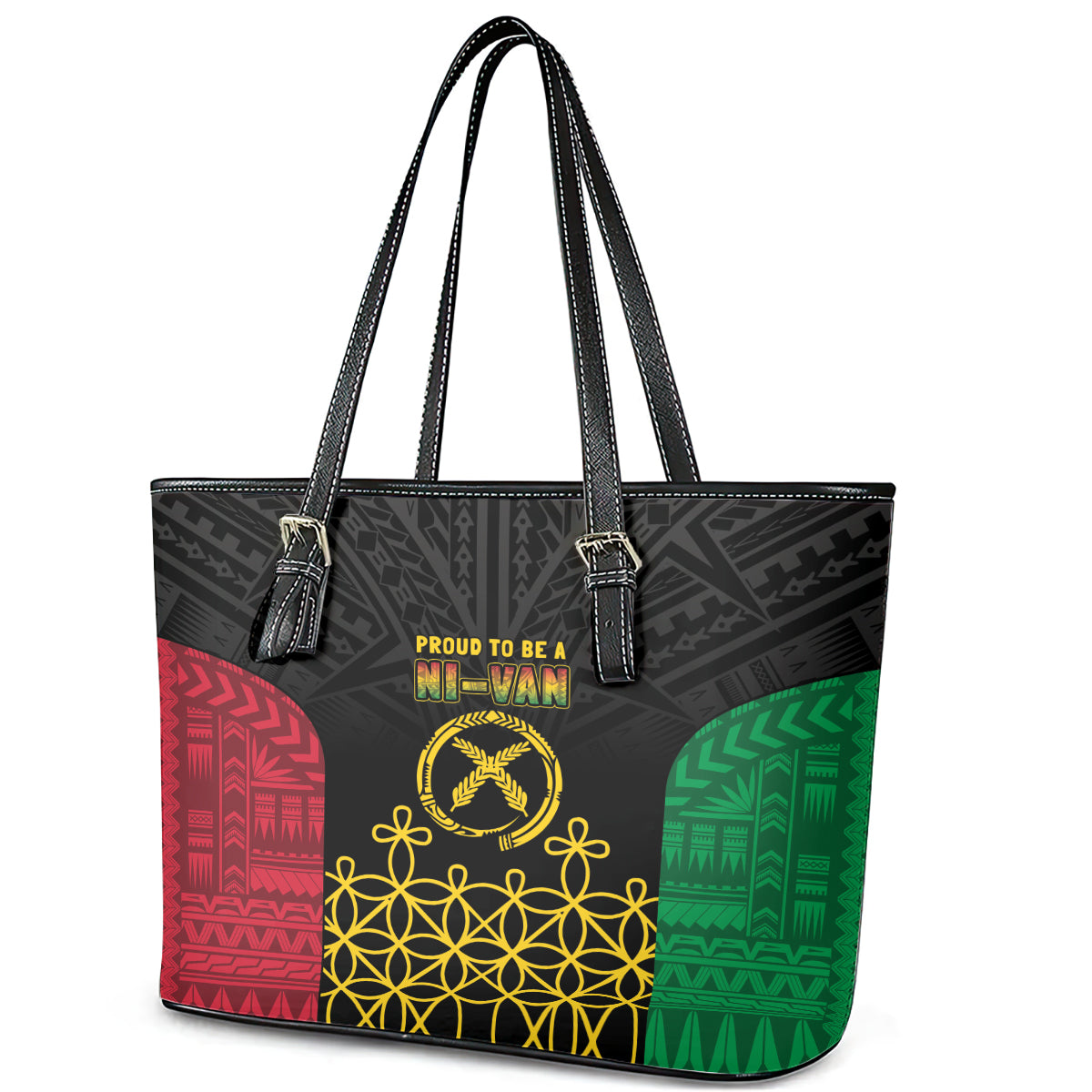 Vanuatu Indipendens Dei Leather Tote Bag Tribal Sand Drawing