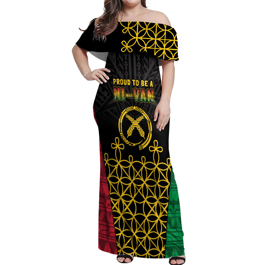 Vanuatu Indipendens Dei Off Shoulder Maxi Dress Tribal Sand Drawing LT7 Women Colorful - Polynesian Pride