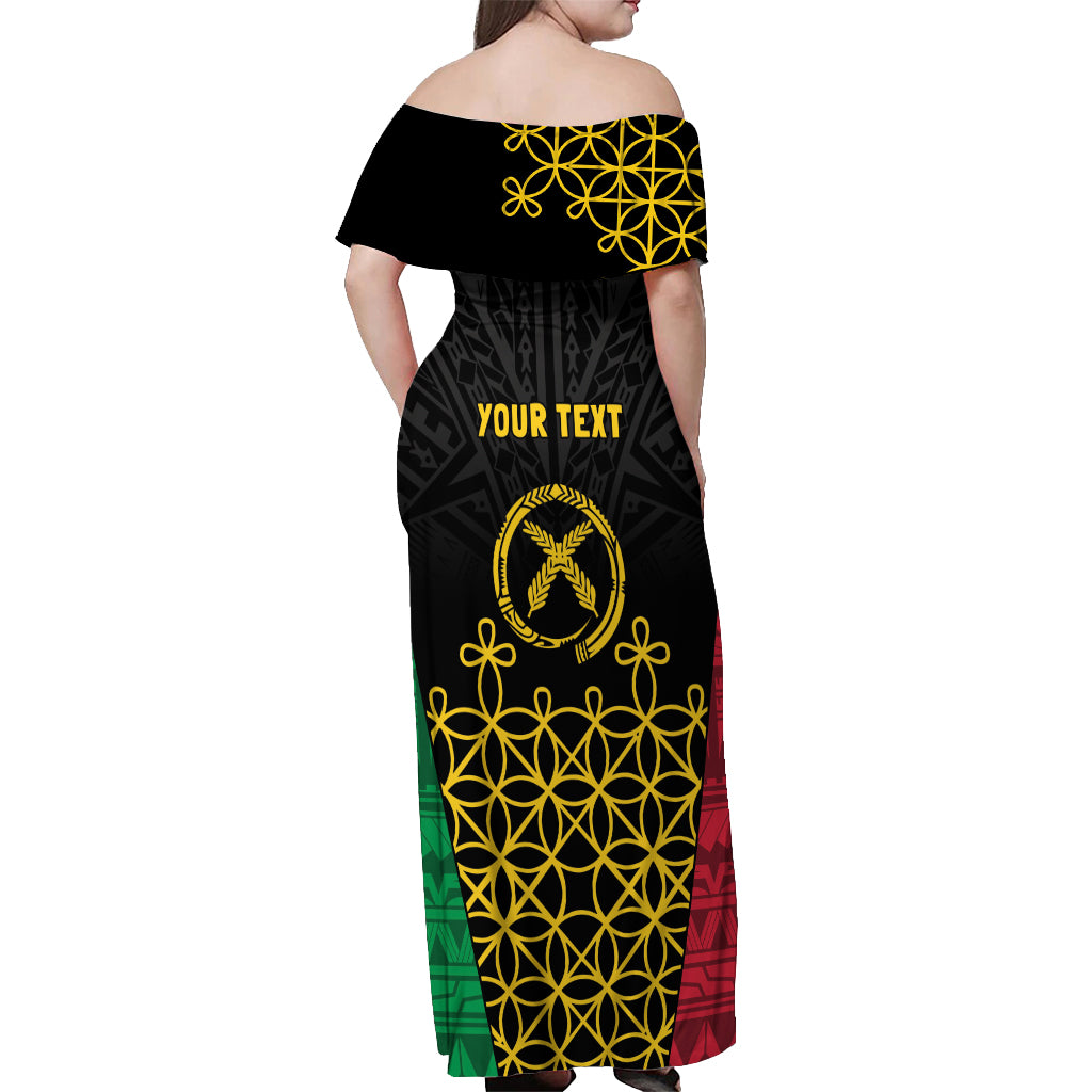 Vanuatu Indipendens Dei Off Shoulder Maxi Dress Tribal Sand Drawing LT7 - Polynesian Pride