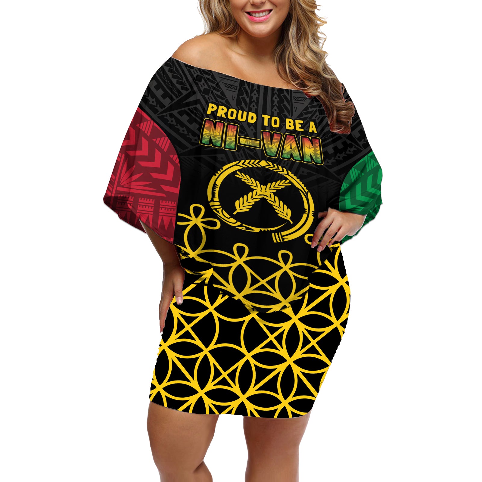 Vanuatu Indipendens Dei Off Shoulder Short Dress Tribal Sand Drawing