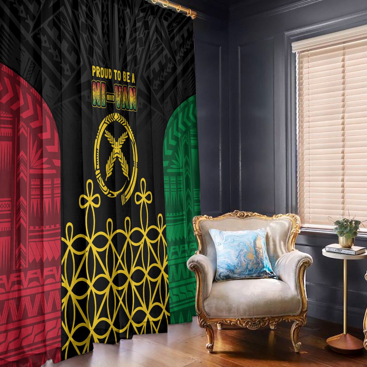 Vanuatu Indipendens Dei Window Curtain Tribal Sand Drawing LT7 - Polynesian Pride