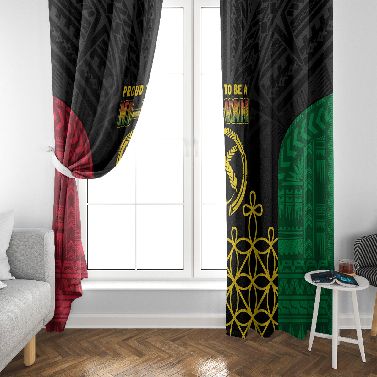Vanuatu Indipendens Dei Window Curtain Tribal Sand Drawing LT7 - Polynesian Pride