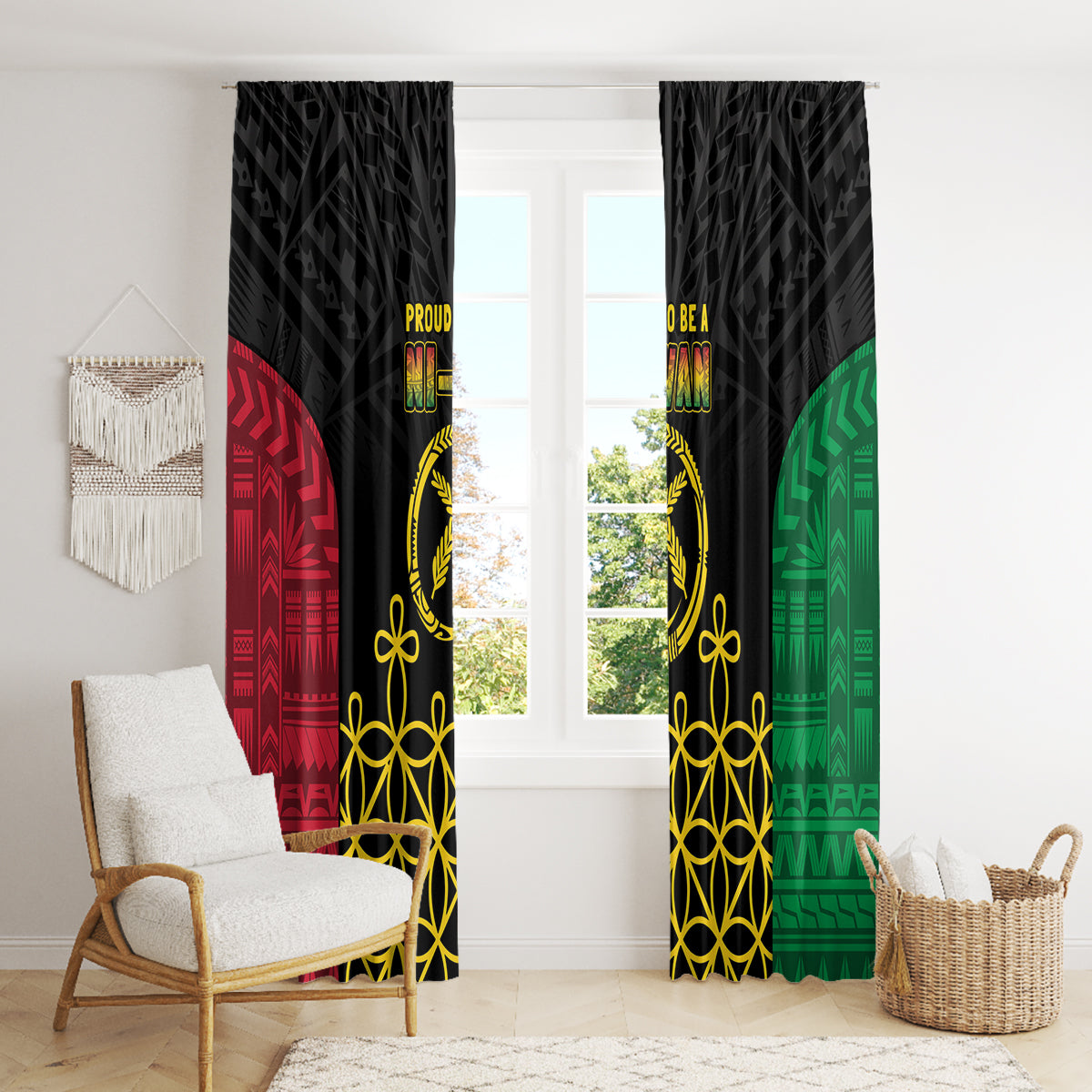 Vanuatu Indipendens Dei Window Curtain Tribal Sand Drawing LT7 - Polynesian Pride