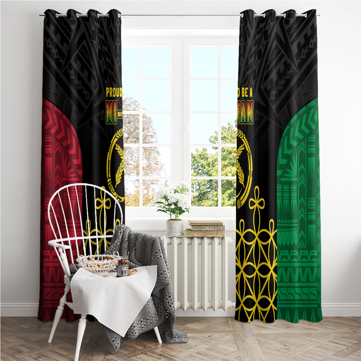 Vanuatu Indipendens Dei Window Curtain Tribal Sand Drawing LT7 - Polynesian Pride