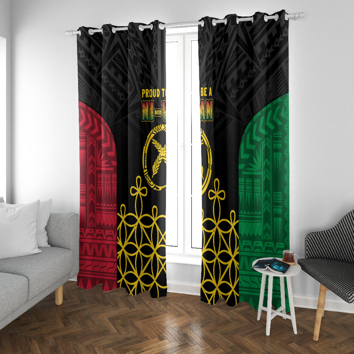 Vanuatu Indipendens Dei Window Curtain Tribal Sand Drawing LT7 With Grommets Colorful - Polynesian Pride