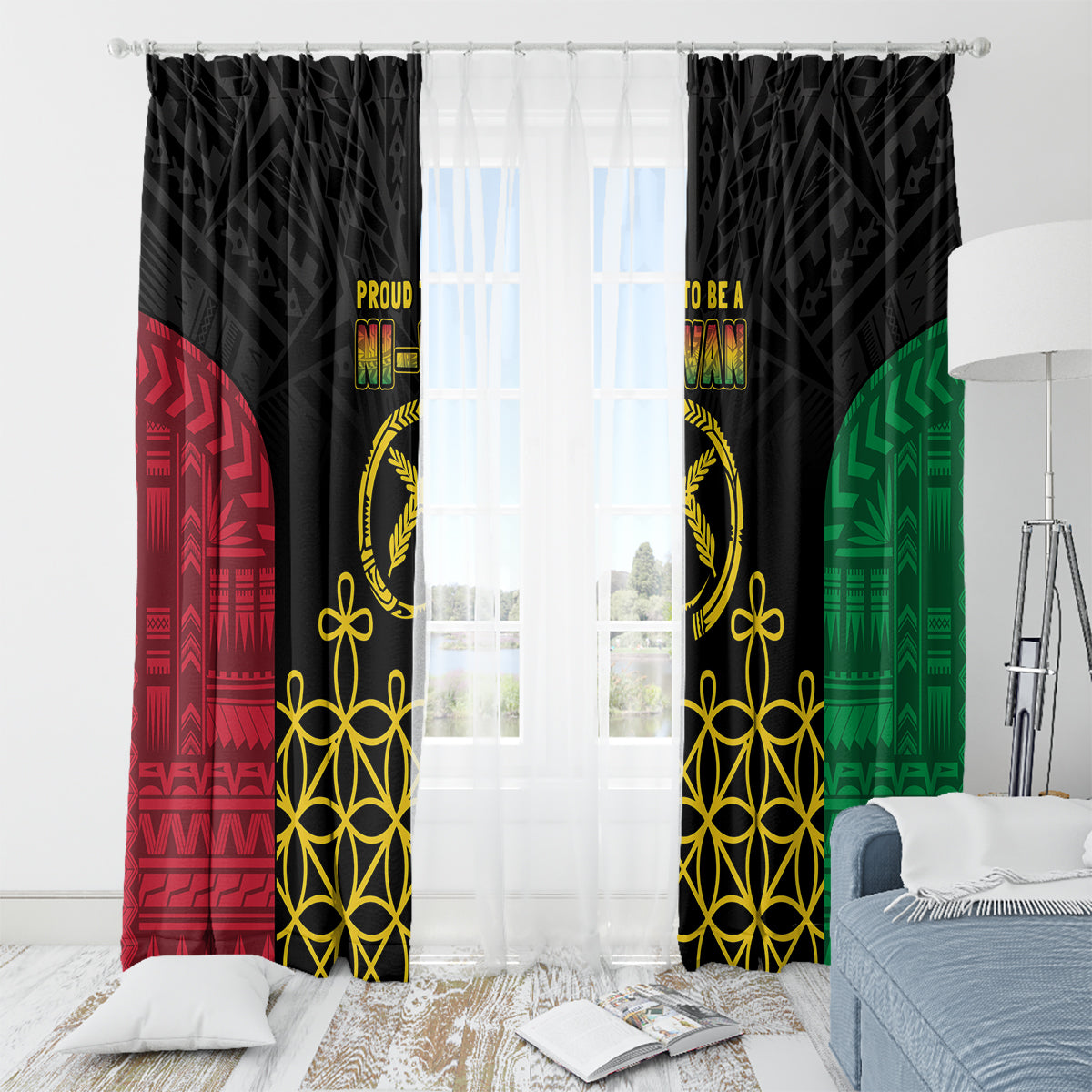 Vanuatu Indipendens Dei Window Curtain Tribal Sand Drawing LT7 - Polynesian Pride