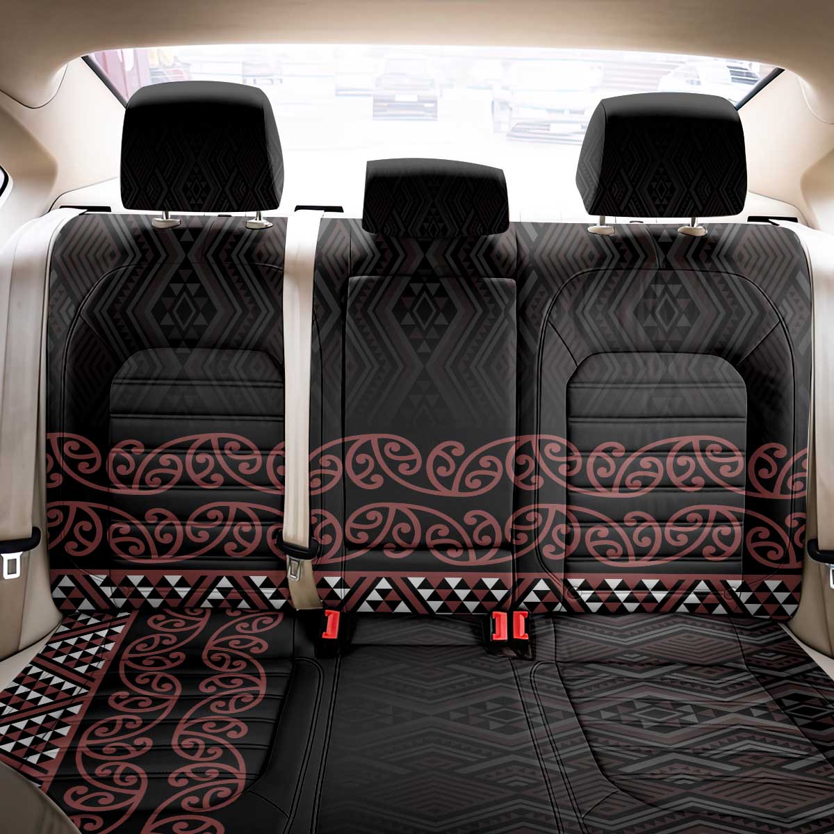 Maori Taniko Patterns Back Car Seat Cover Brown Niho Taniwha Mix Paatiki Motifs
