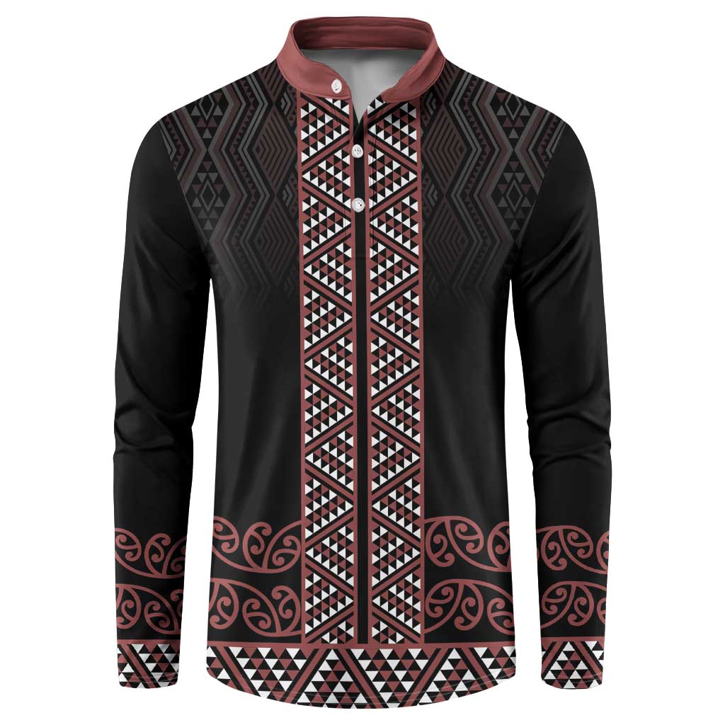 Maori Taniko Patterns Button Sweatshirt Brown Niho Taniwha Mix Paatiki Motifs