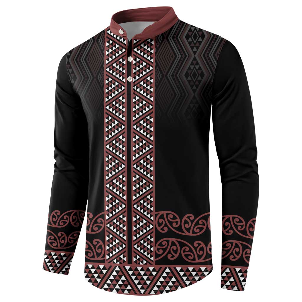 Maori Taniko Patterns Button Sweatshirt Brown Niho Taniwha Mix Paatiki Motifs LT7 - Polynesian Pride