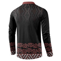 Maori Taniko Patterns Button Sweatshirt Brown Niho Taniwha Mix Paatiki Motifs LT7 - Polynesian Pride