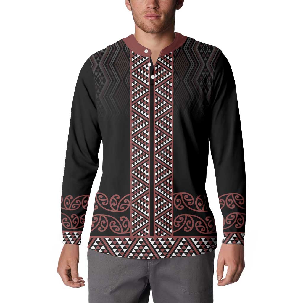 Maori Taniko Patterns Button Sweatshirt Brown Niho Taniwha Mix Paatiki Motifs LT7 - Polynesian Pride