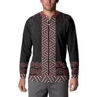 Maori Taniko Patterns Button Sweatshirt Brown Niho Taniwha Mix Paatiki Motifs LT7 - Polynesian Pride